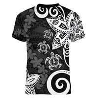 Polynesia Women V-Neck T-Shirt Black Tribal Turtle Floral Pattern LT05 - Polynesian Pride