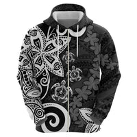 Polynesia Zip Hoodie Black Tribal Turtle Floral Pattern