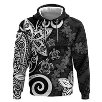 Polynesia Zip Hoodie Black Tribal Turtle Floral Pattern