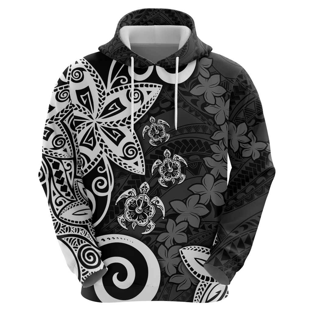 Polynesia Zip Hoodie Black Tribal Turtle Floral Pattern