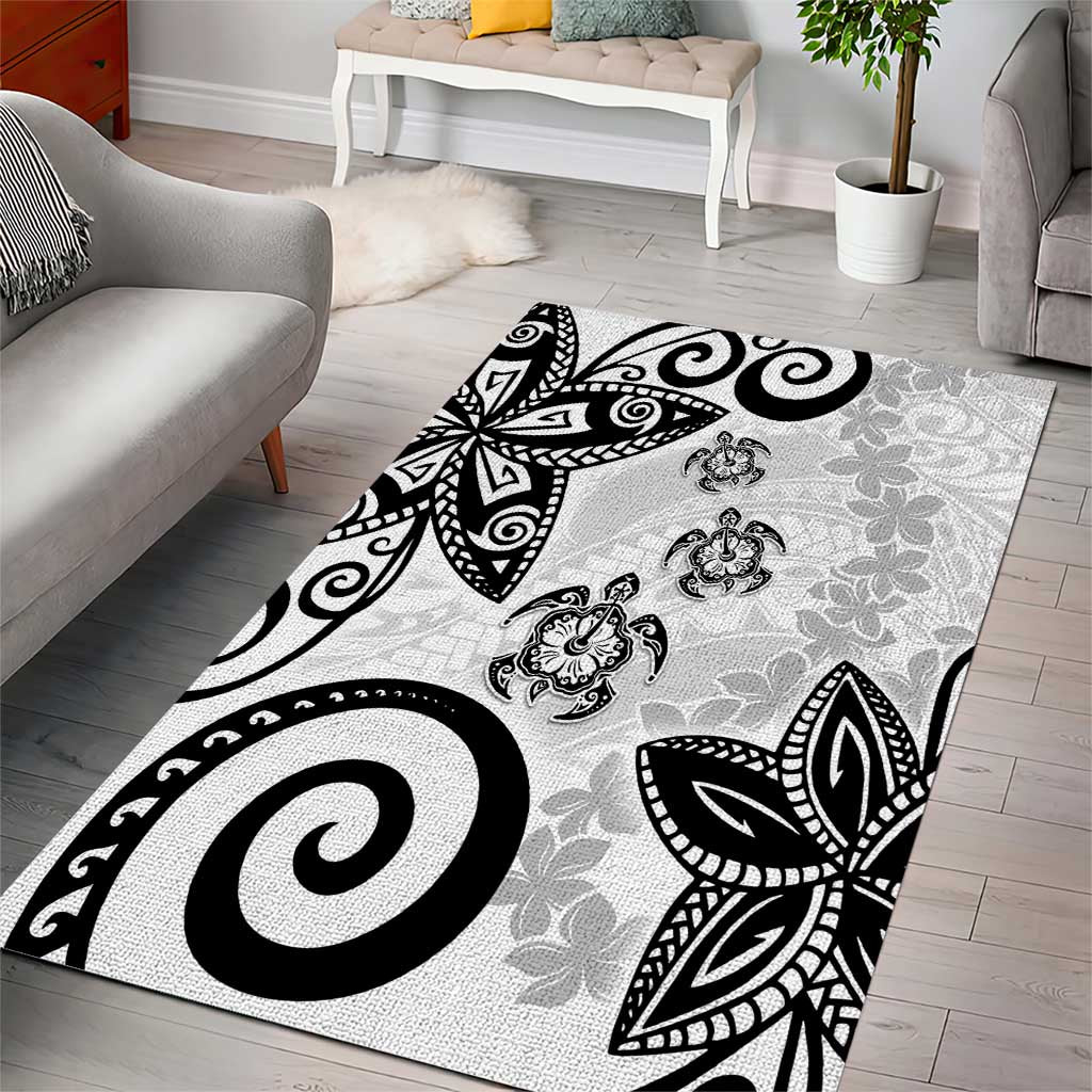 Polynesia Area Rug White Tribal Turtle Floral Pattern LT05 - Polynesian Pride