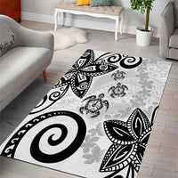 Polynesia Area Rug White Tribal Turtle Floral Pattern LT05 - Polynesian Pride