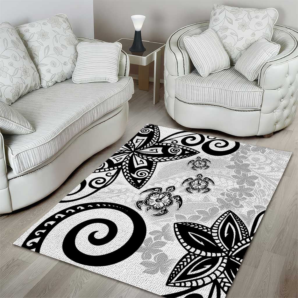 Polynesia Area Rug White Tribal Turtle Floral Pattern LT05 - Polynesian Pride
