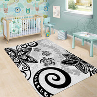 Polynesia Area Rug White Tribal Turtle Floral Pattern LT05 - Polynesian Pride