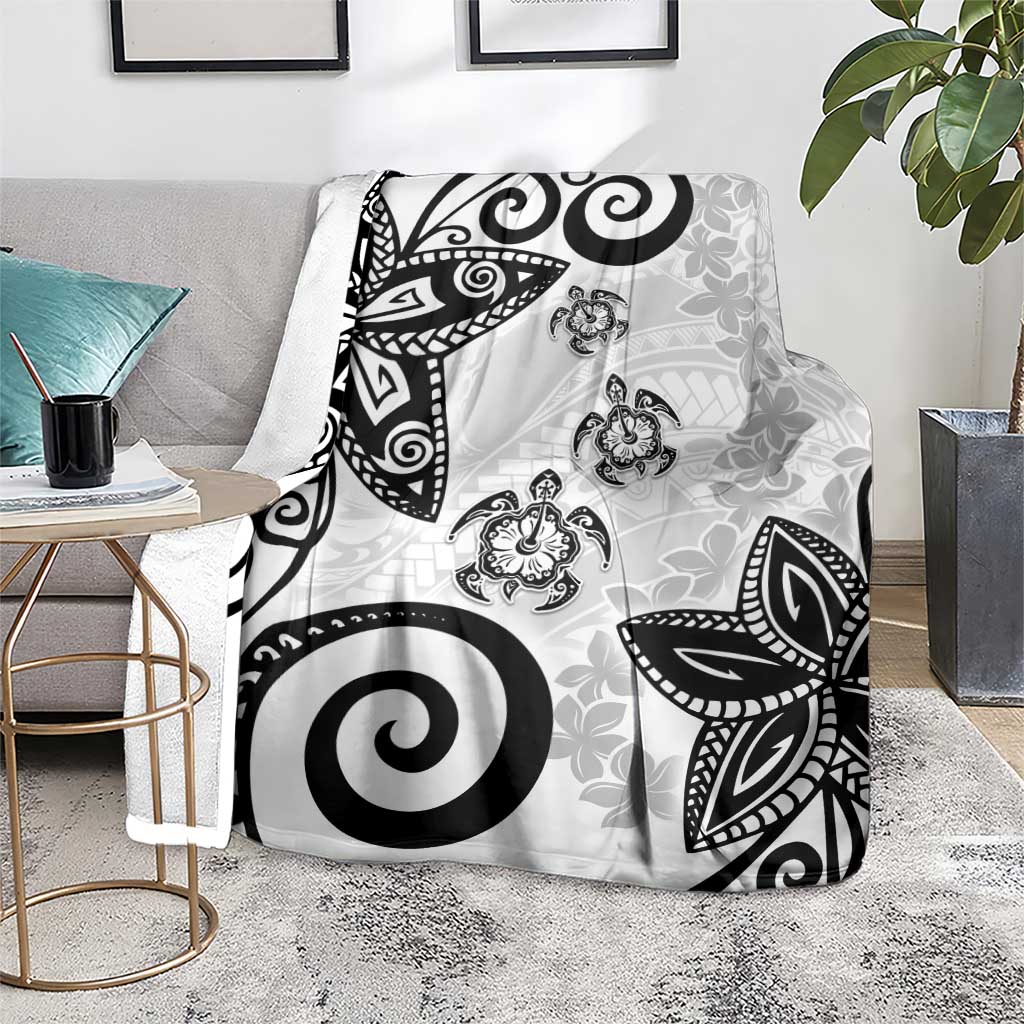 Polynesia Blanket White Tribal Turtle Floral Pattern LT05 - Polynesian Pride