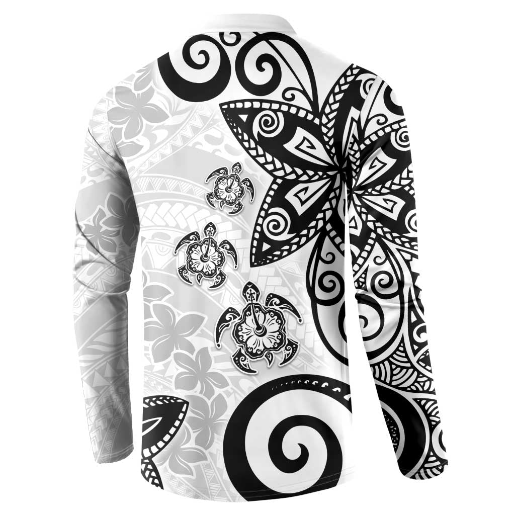 Polynesia Button Sweatshirt White Tribal Turtle Floral Pattern LT05 - Polynesian Pride
