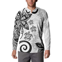 Polynesia Button Sweatshirt White Tribal Turtle Floral Pattern LT05 - Polynesian Pride