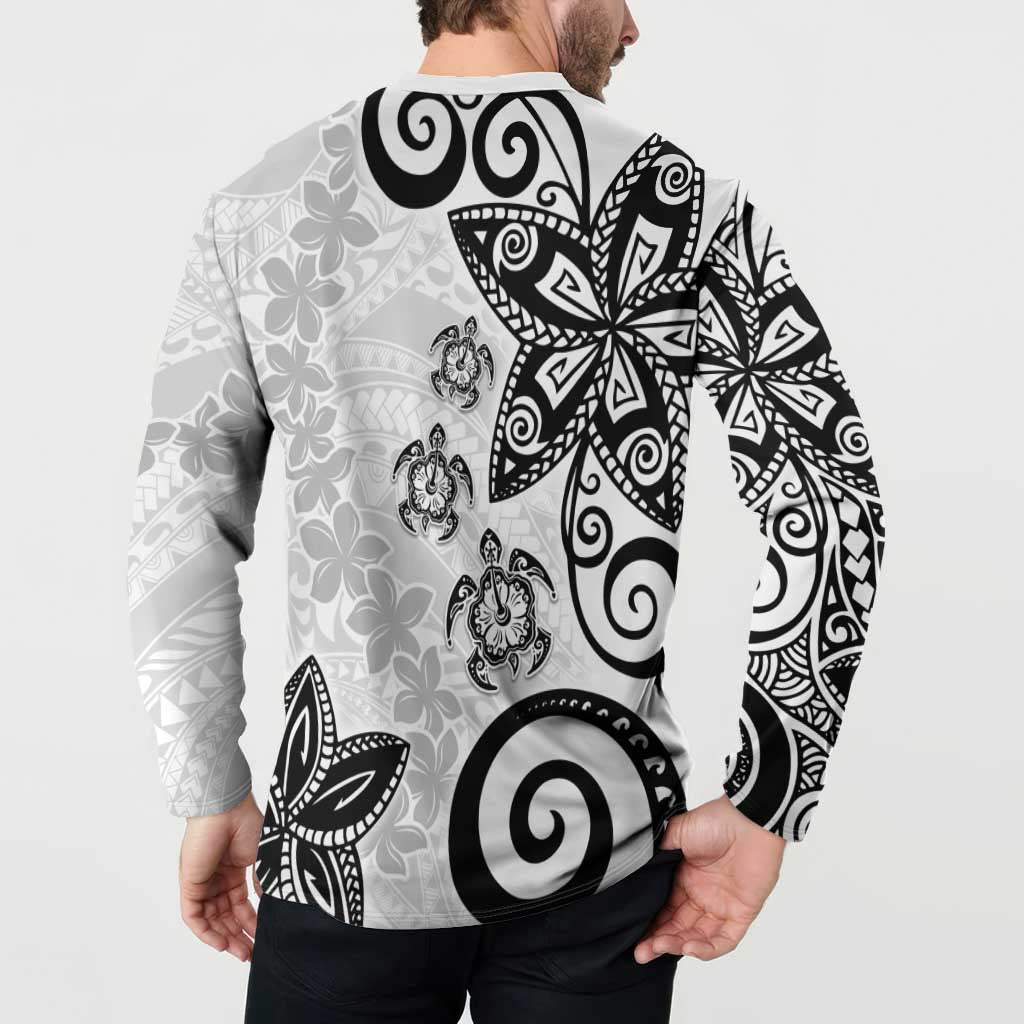Polynesia Button Sweatshirt White Tribal Turtle Floral Pattern LT05 - Polynesian Pride