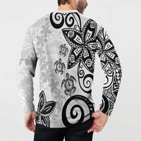 Polynesia Button Sweatshirt White Tribal Turtle Floral Pattern LT05 - Polynesian Pride