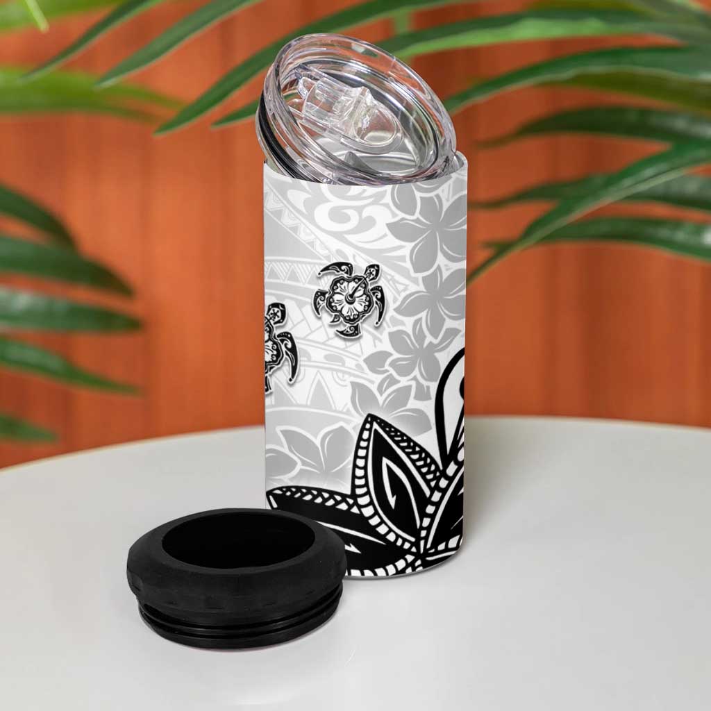 Polynesia 4 in 1 Can Cooler Tumbler White Tribal Turtle Floral Pattern LT05 - Polynesian Pride