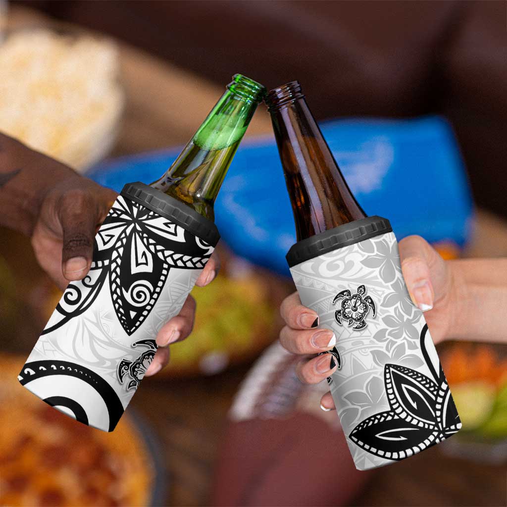 Polynesia 4 in 1 Can Cooler Tumbler White Tribal Turtle Floral Pattern LT05 - Polynesian Pride