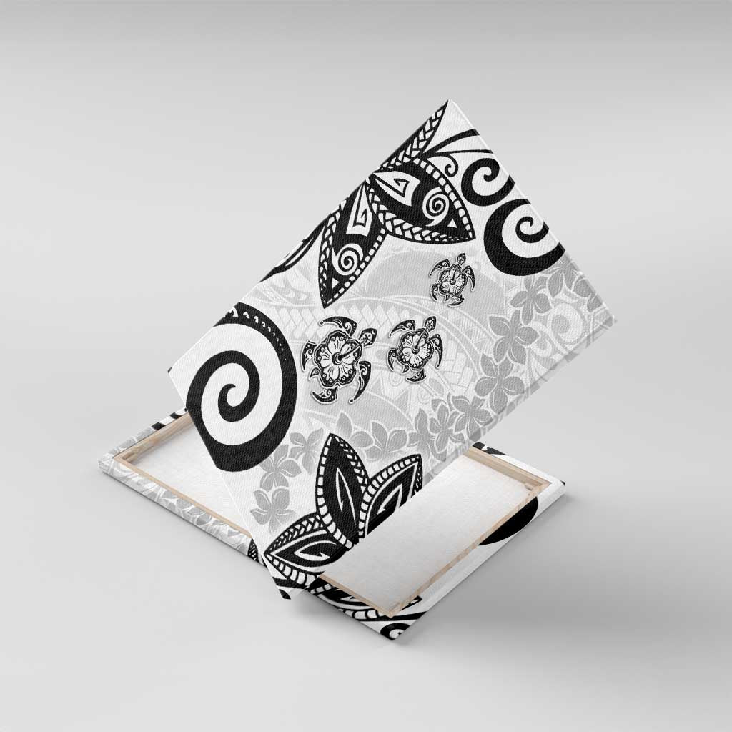 Polynesia Canvas Wall Art White Tribal Turtle Floral Pattern LT05 With Frame White - Polynesian Pride