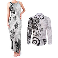 Polynesia Couples Matching Tank Maxi Dress and Long Sleeve Button Shirt White Tribal Turtle Floral Pattern LT05 White - Polynesian Pride
