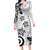 Polynesia Family Matching Long Sleeve Bodycon Dress and Hawaiian Shirt White Tribal Turtle Floral Pattern