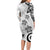 Polynesia Family Matching Long Sleeve Bodycon Dress and Hawaiian Shirt White Tribal Turtle Floral Pattern