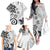 Polynesia Family Matching Off The Shoulder Long Sleeve Dress and Hawaiian Shirt White Tribal Turtle Floral Pattern