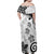 Polynesia Family Matching Off Shoulder Maxi Dress and Hawaiian Shirt White Tribal Turtle Floral Pattern