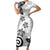 Polynesia Family Matching Short Sleeve Bodycon Dress and Hawaiian Shirt White Tribal Turtle Floral Pattern