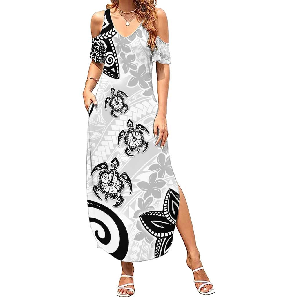 Polynesia Family Matching Summer Maxi Dress and Hawaiian Shirt White Tribal Turtle Floral Pattern