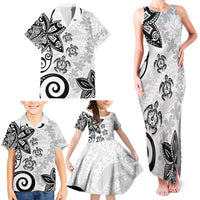 Polynesia Family Matching Tank Maxi Dress and Hawaiian Shirt White Tribal Turtle Floral Pattern
