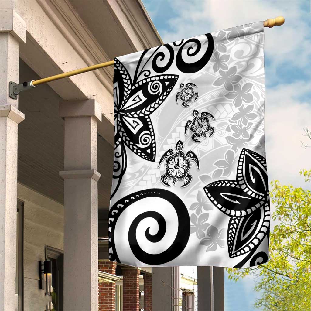 Polynesia Garden Flag White Tribal Turtle Floral Pattern