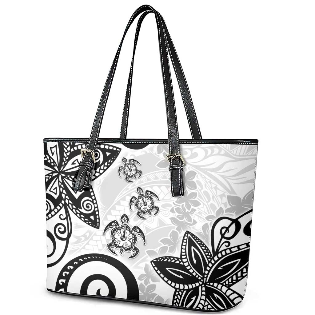 Polynesia Leather Tote Bag White Tribal Turtle Floral Pattern LT05 - Polynesian Pride