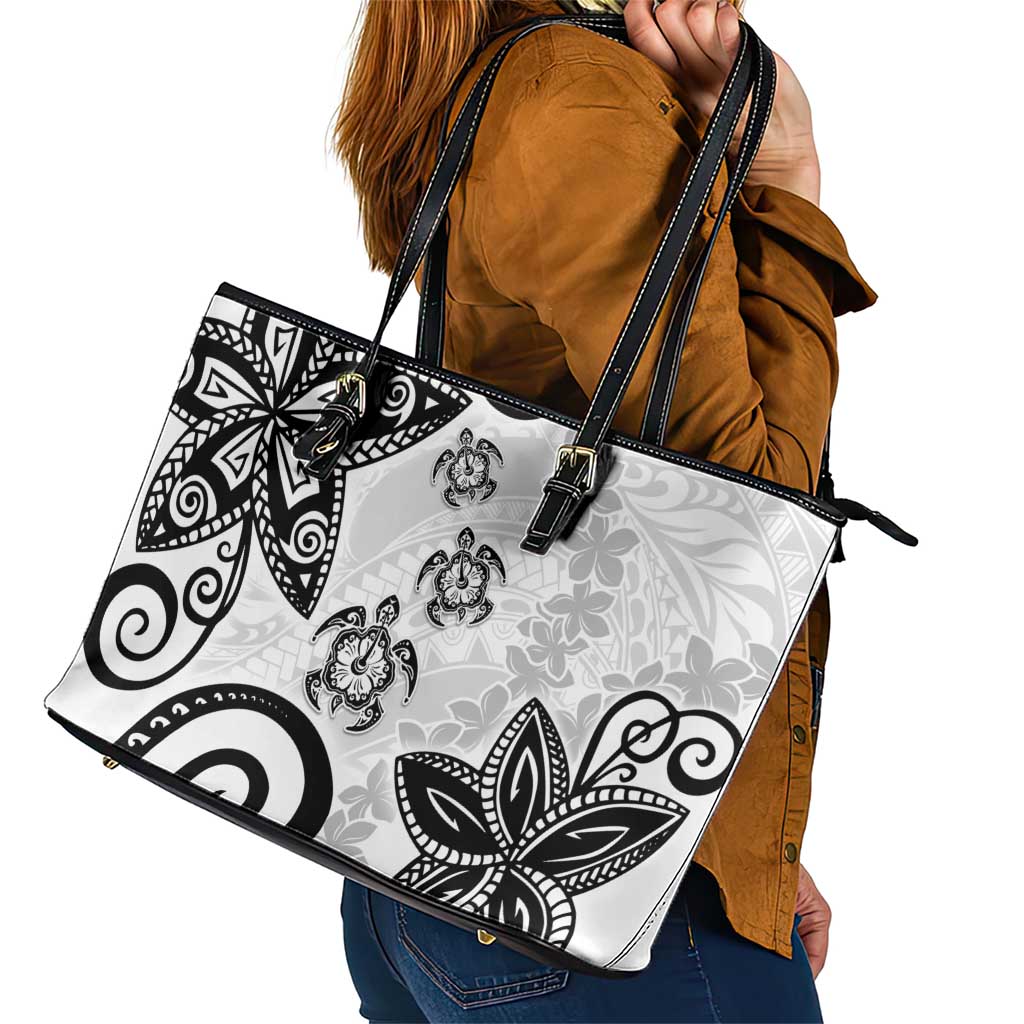 Polynesia Leather Tote Bag White Tribal Turtle Floral Pattern LT05 - Polynesian Pride