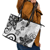 Polynesia Leather Tote Bag White Tribal Turtle Floral Pattern LT05 - Polynesian Pride