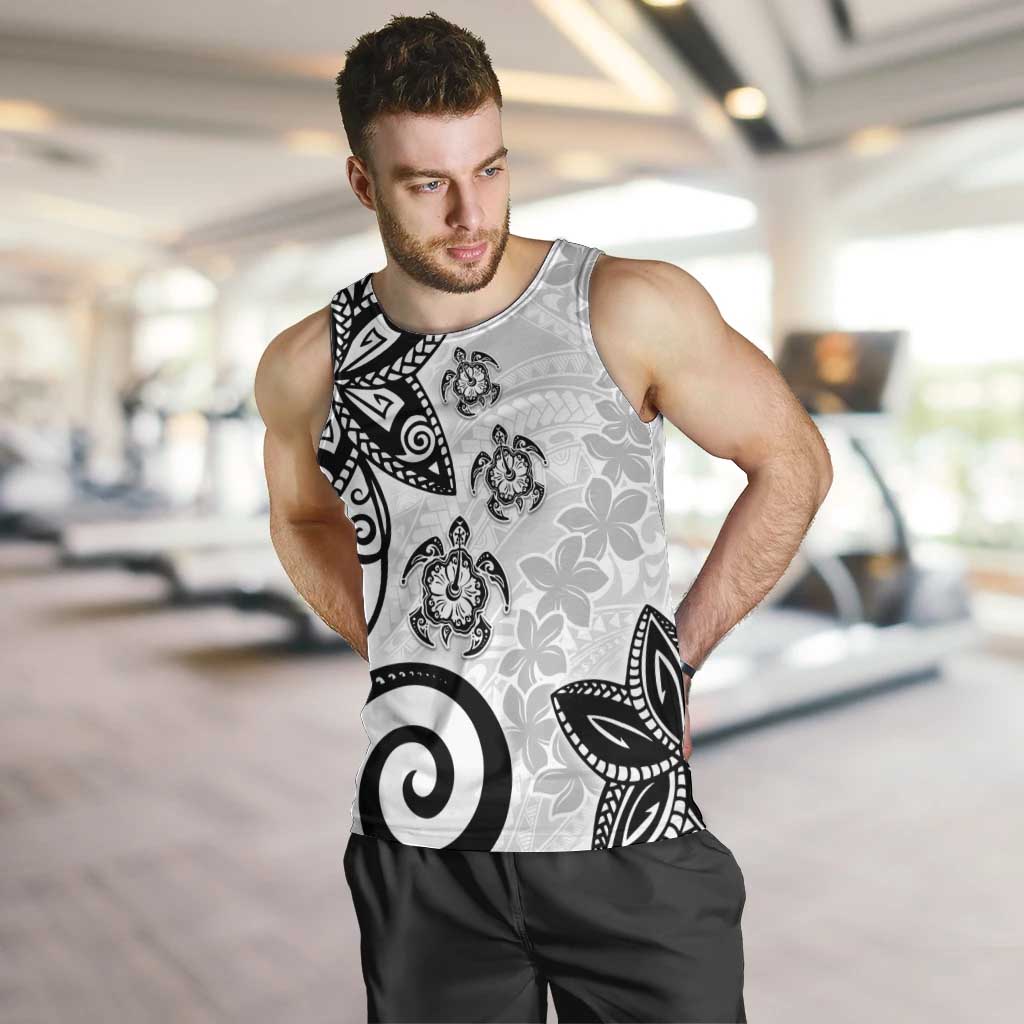 Polynesia Men Tank Top White Tribal Turtle Floral Pattern LT05 White - Polynesian Pride