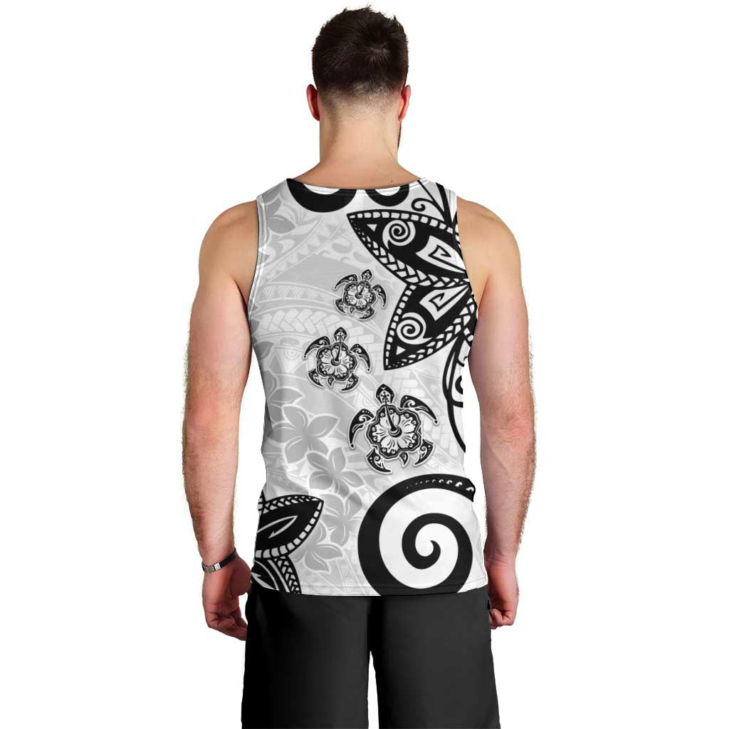Polynesia Men Tank Top White Tribal Turtle Floral Pattern LT05 - Polynesian Pride