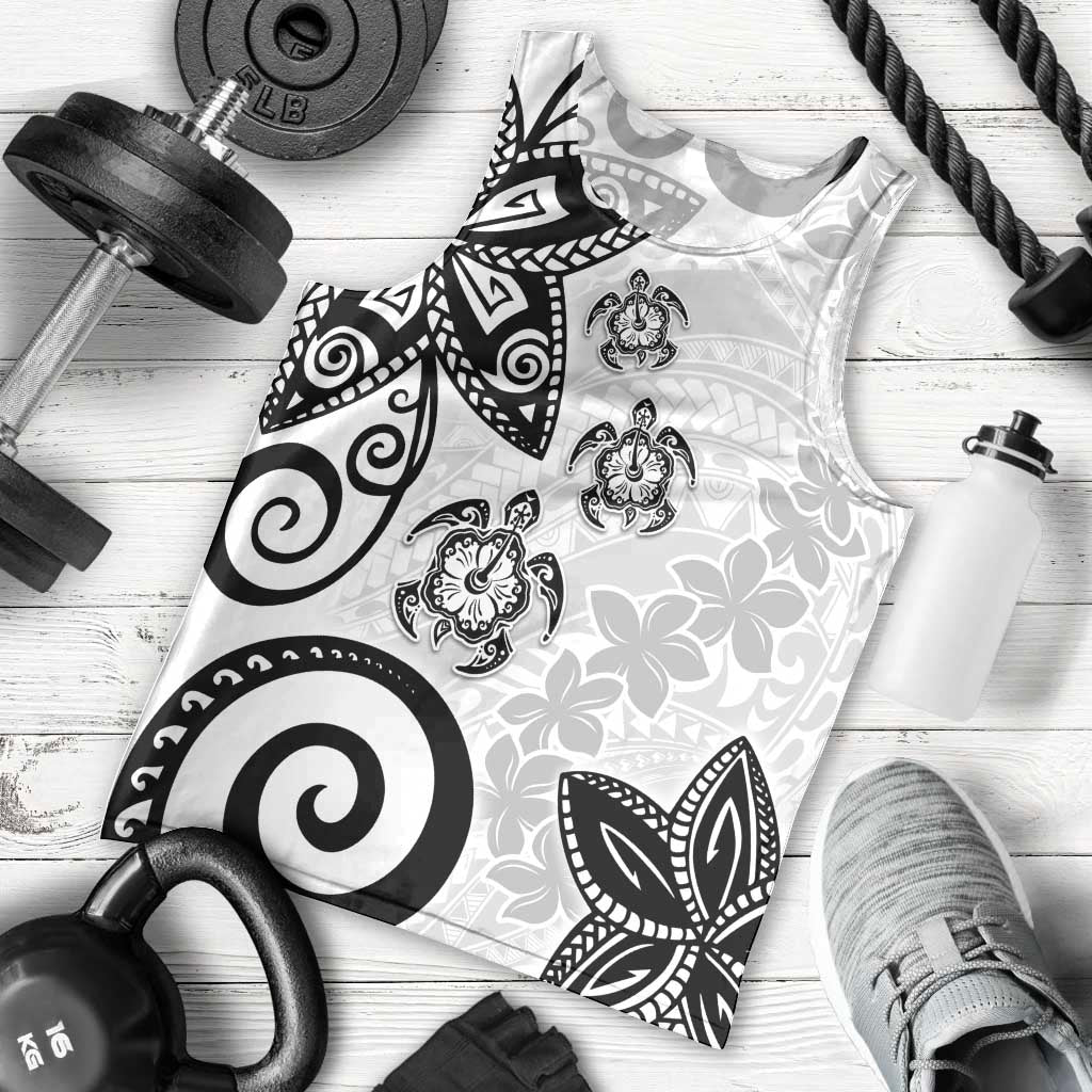 Polynesia Men Tank Top White Tribal Turtle Floral Pattern LT05 - Polynesian Pride