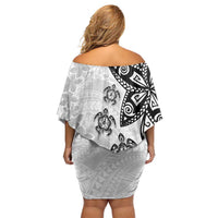 Polynesia Off Shoulder Short Dress White Tribal Turtle Floral Pattern LT05 - Polynesian Pride