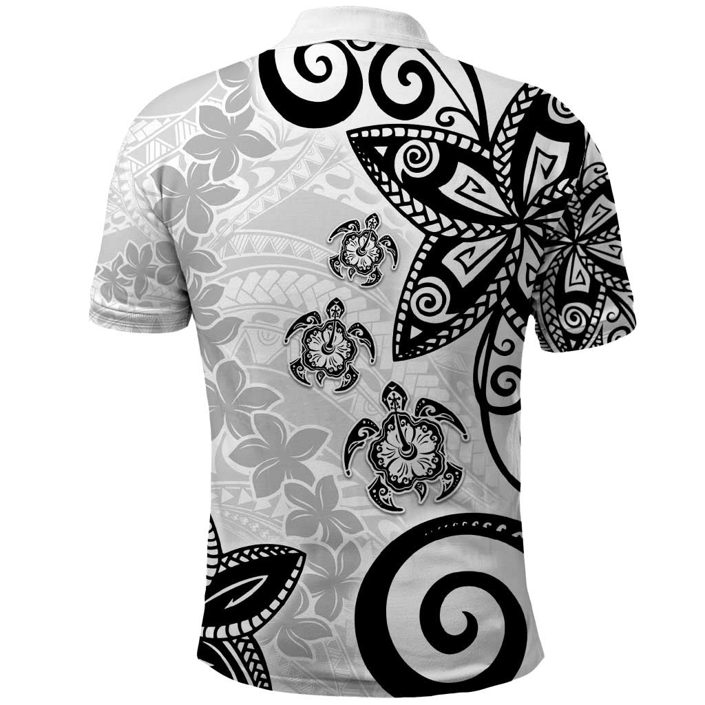 Polynesia Polo Shirt White Tribal Turtle Floral Pattern