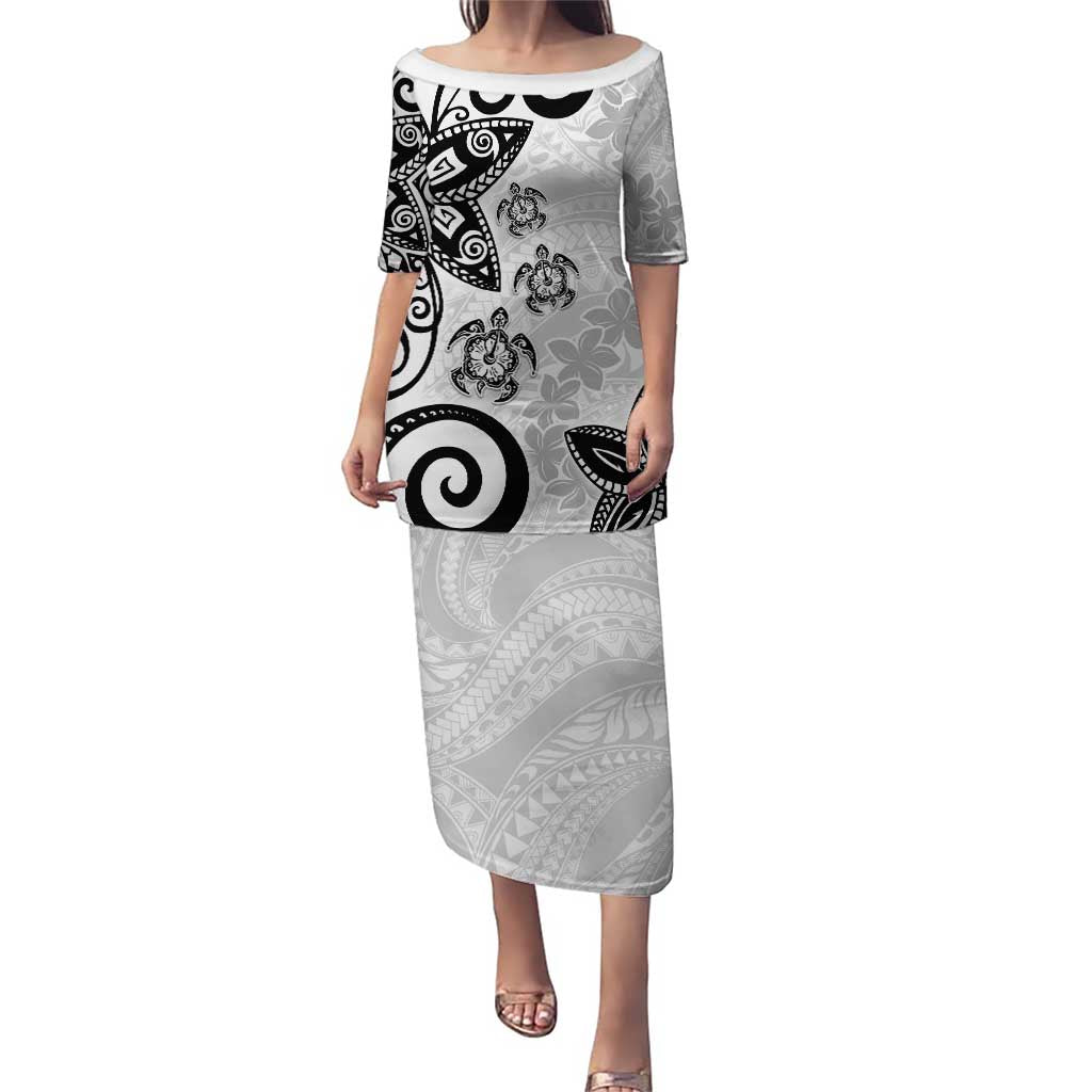 Polynesia Puletasi White Tribal Turtle Floral Pattern LT05 Long Dress White - Polynesian Pride
