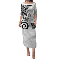 Polynesia Puletasi White Tribal Turtle Floral Pattern LT05 Long Dress White - Polynesian Pride