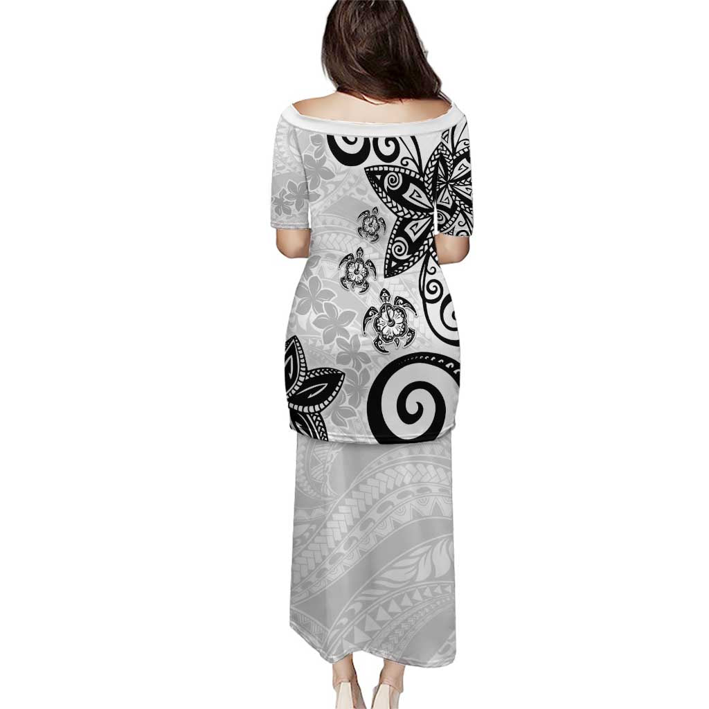 Polynesia Puletasi White Tribal Turtle Floral Pattern LT05 - Polynesian Pride