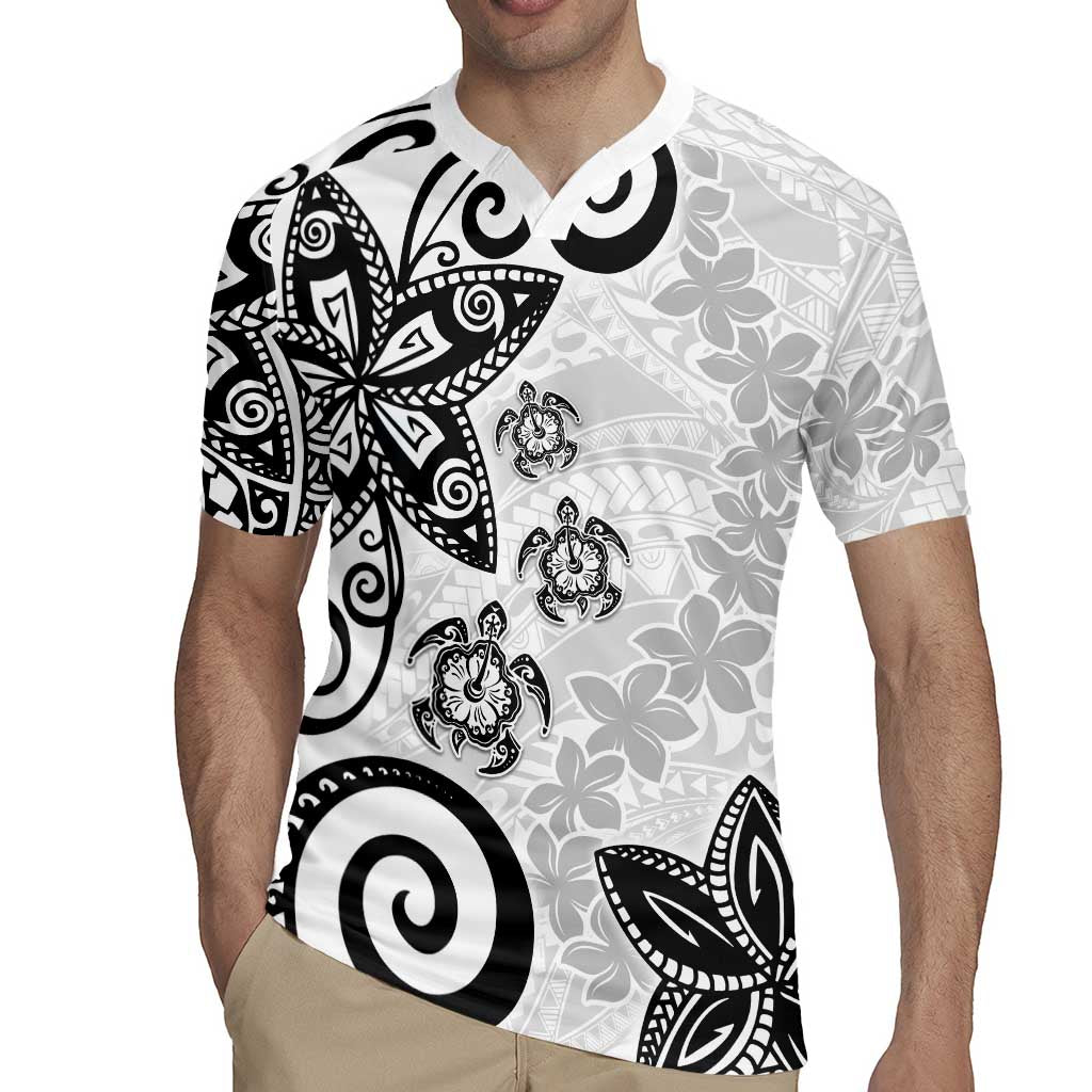 Polynesia Rugby Jersey White Tribal Turtle Floral Pattern