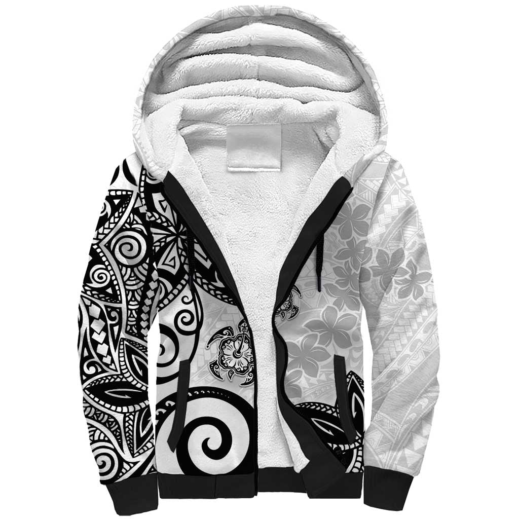 Polynesia Sherpa Hoodie White Tribal Turtle Floral Pattern LT05 Unisex White - Polynesian Pride