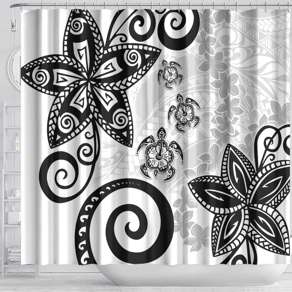 Polynesia Shower Curtain White Tribal Turtle Floral Pattern