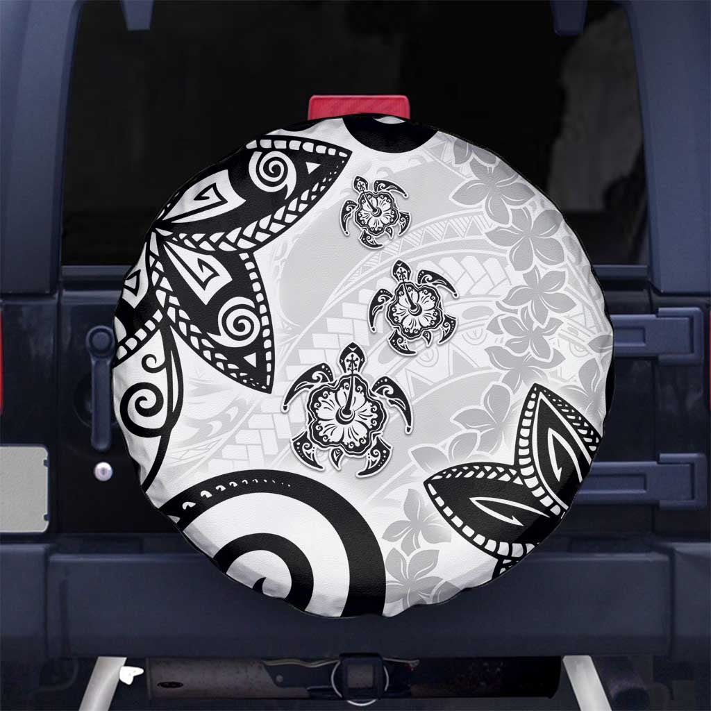 Polynesia Spare Tire Cover White Tribal Turtle Floral Pattern LT05 - Polynesian Pride