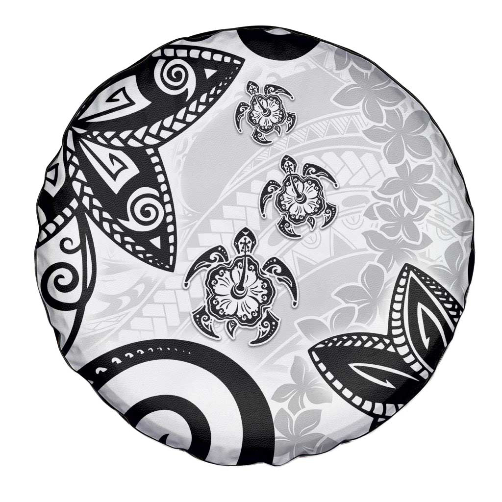 Polynesia Spare Tire Cover White Tribal Turtle Floral Pattern LT05 - Polynesian Pride