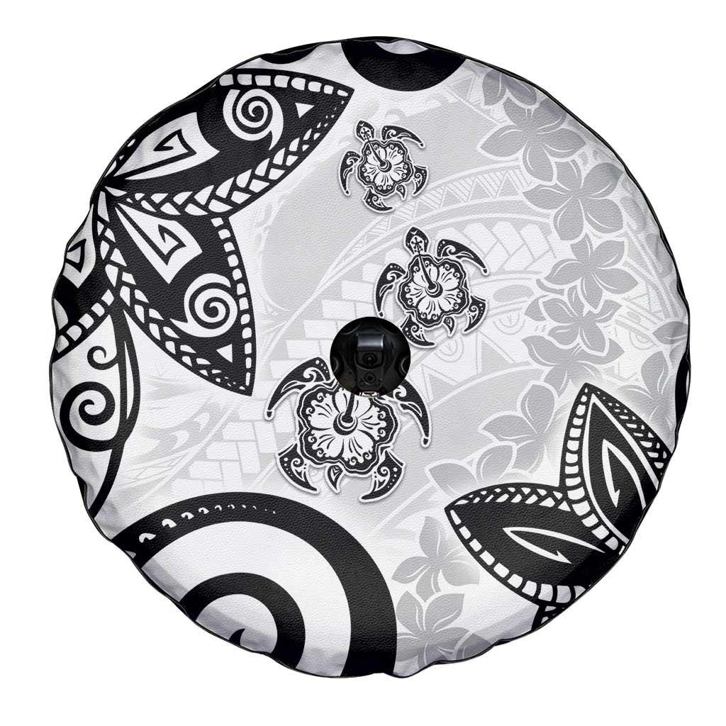 Polynesia Spare Tire Cover White Tribal Turtle Floral Pattern LT05 - Polynesian Pride
