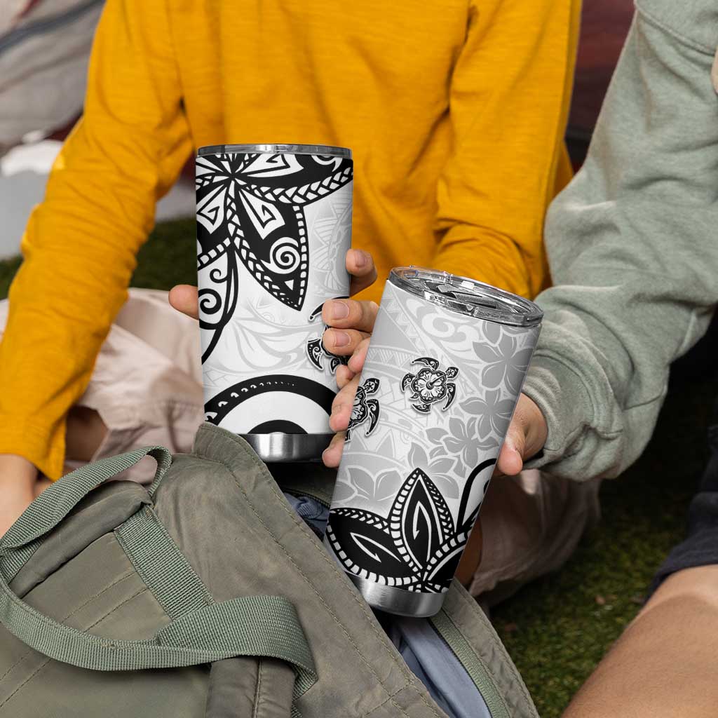 Polynesia Tumbler Cup White Tribal Turtle Floral Pattern LT05 - Polynesian Pride