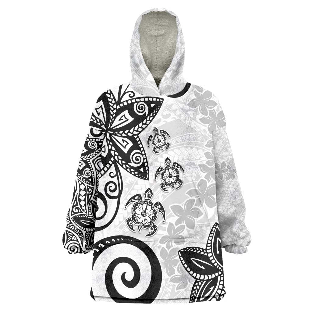 Polynesia Wearable Blanket Hoodie White Tribal Turtle Floral Pattern LT05 One Size White - Polynesian Pride