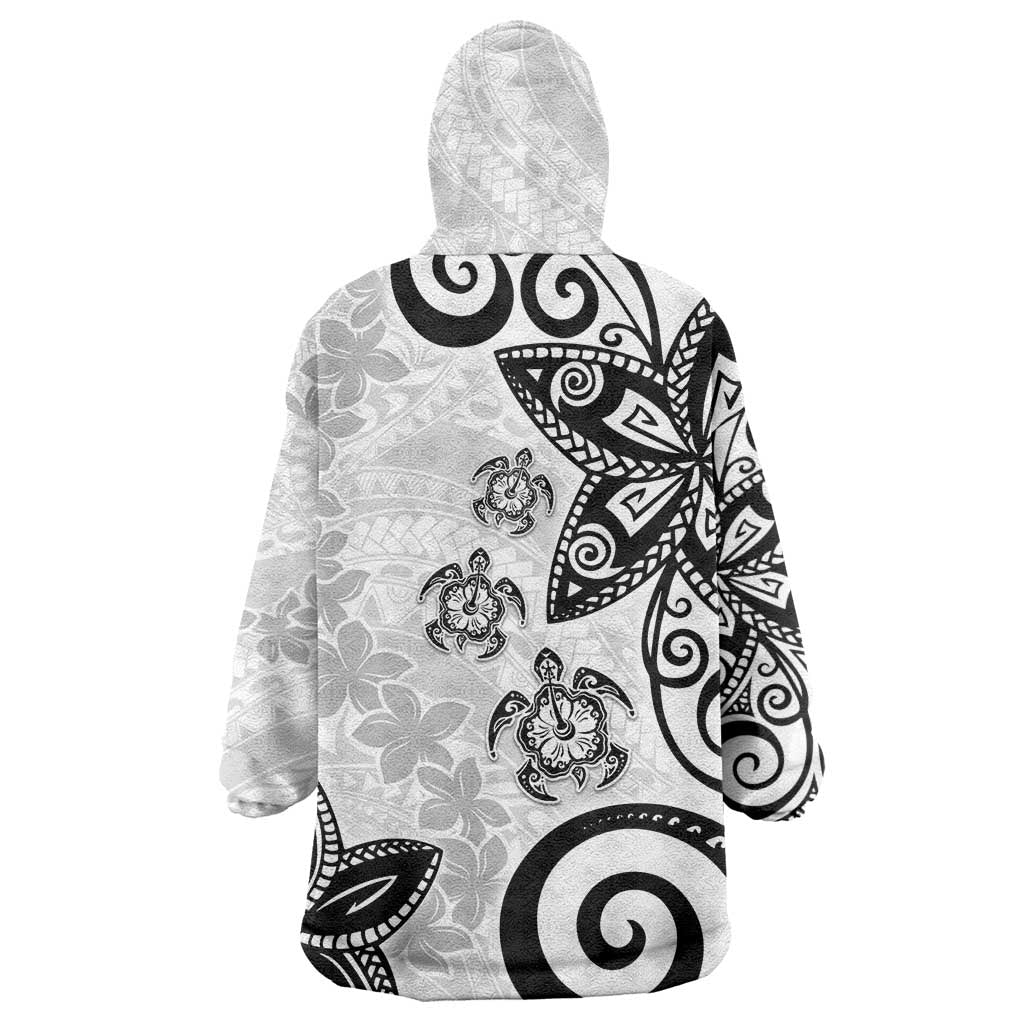 Polynesia Wearable Blanket Hoodie White Tribal Turtle Floral Pattern LT05 - Polynesian Pride