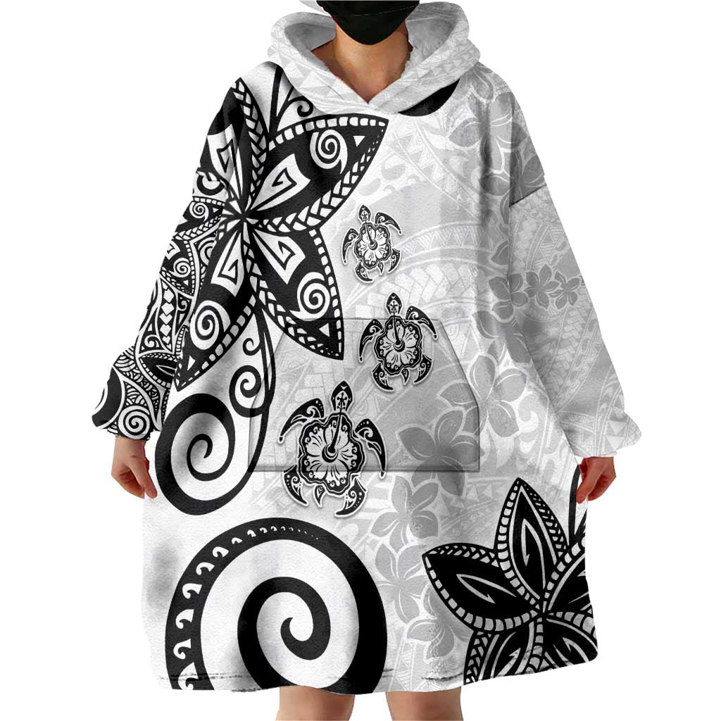 Polynesia Wearable Blanket Hoodie White Tribal Turtle Floral Pattern LT05 - Polynesian Pride