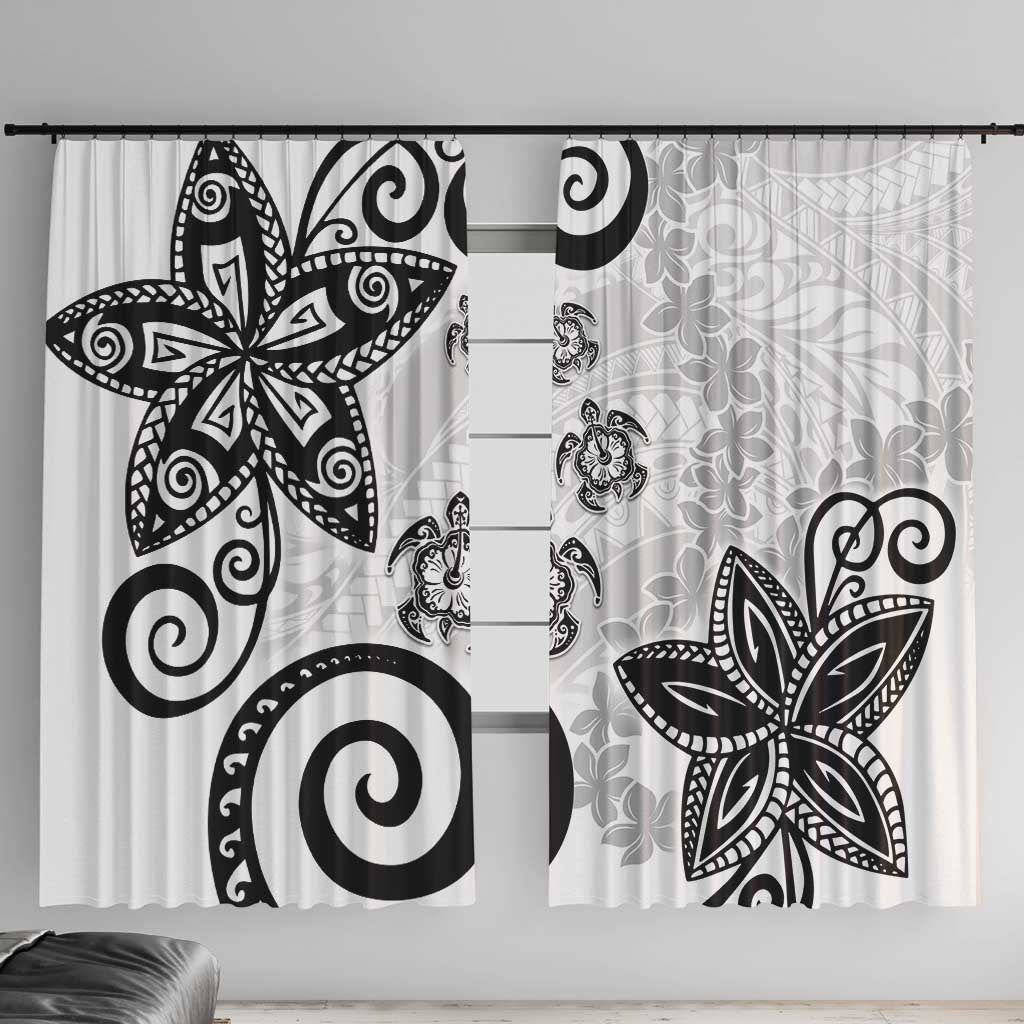 Polynesia Window Curtain White Tribal Turtle Floral Pattern LT05 With Hooks White - Polynesian Pride