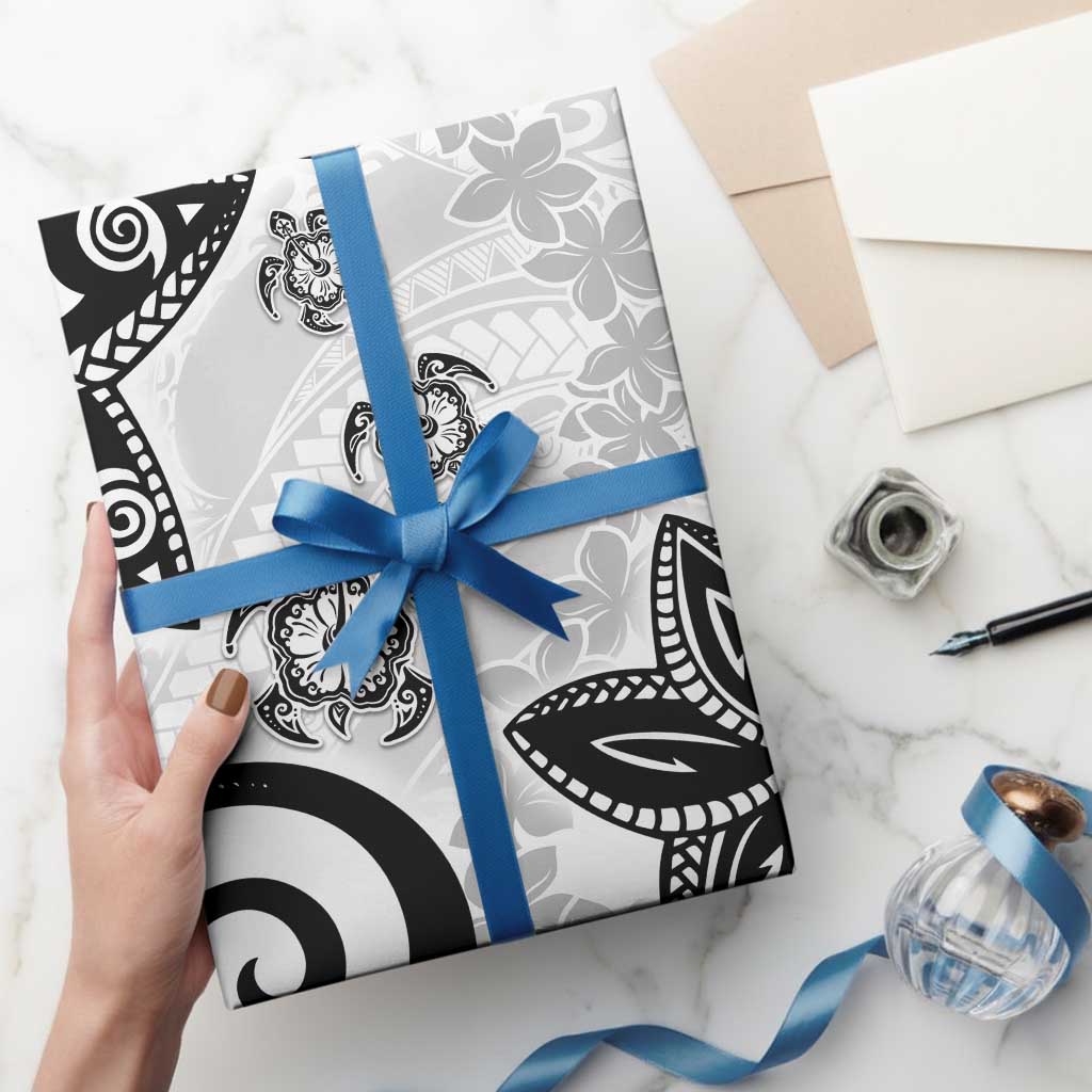 Polynesia Wrapping Paper White Tribal Turtle Floral Pattern LT05 - Polynesian Pride