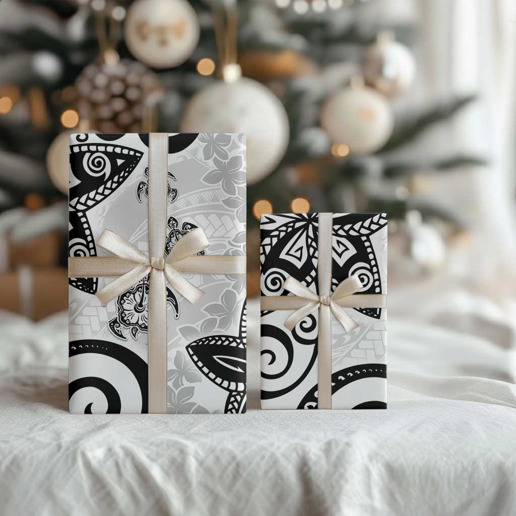 Polynesia Wrapping Paper White Tribal Turtle Floral Pattern LT05 - Polynesian Pride