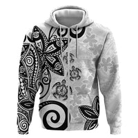 Polynesia Zip Hoodie White Tribal Turtle Floral Pattern